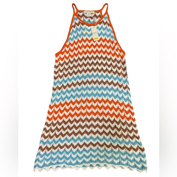 C&C California Vibrant Chevron Stripe Sleeveless Dress / Swim Cover Up X-Large - Picture 2 of 6